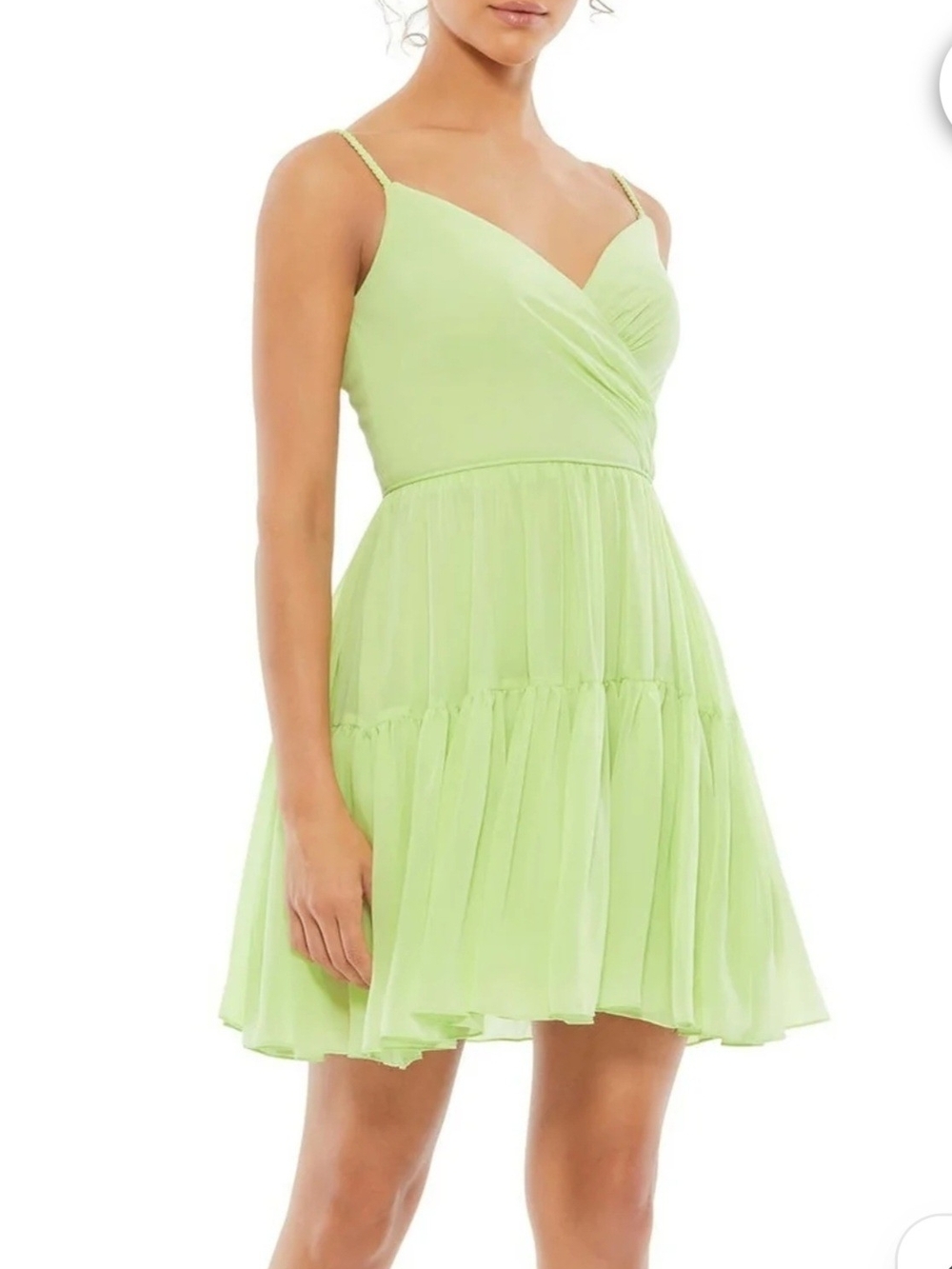 NWT Ieena for Mac Duggal Mint Green Tiered Faux Wrap Mini Dress Size 12